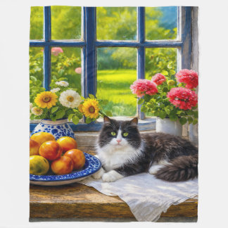 Couverture Polaire Fenêtre ensoleillée, chat 