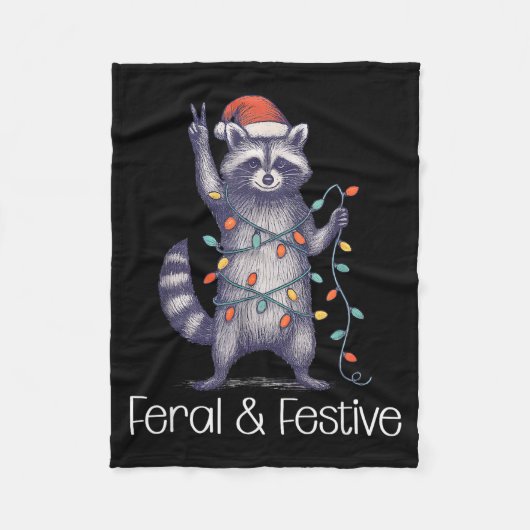 Couverture Polaire Feral And Festive Raccoon, Funny Christmas  (Devant)