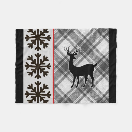 Couverture Polaire Ferme Bison noir blanc Plaid Deer Snowflake (Devant (Horizontal))