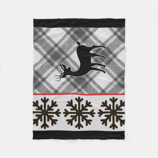 Couverture Polaire Ferme Bison noir blanc Plaid Deer Snowflake (Devant)
