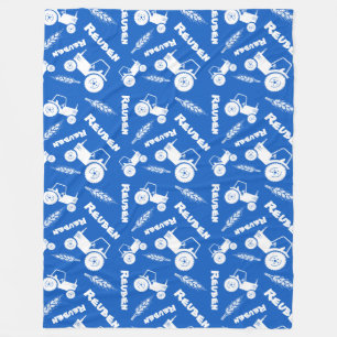 Couverture Polaire Ferme de blé stylisé tracteur nom graphique bleu c