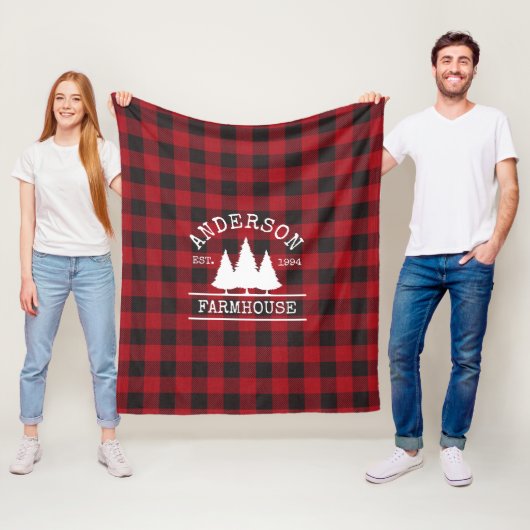 Couverture Polaire Ferme Nom de famille Red Buffalo Plaid (En situation)