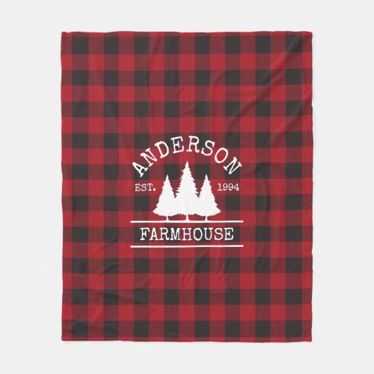 Couverture Polaire Ferme Nom de famille Red Buffalo Plaid (Devant)