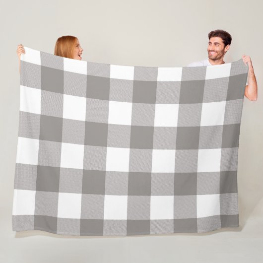 Couverture Polaire Ferme Rustique Gris & Blanc Buffalo Plaid Carré (En situation)