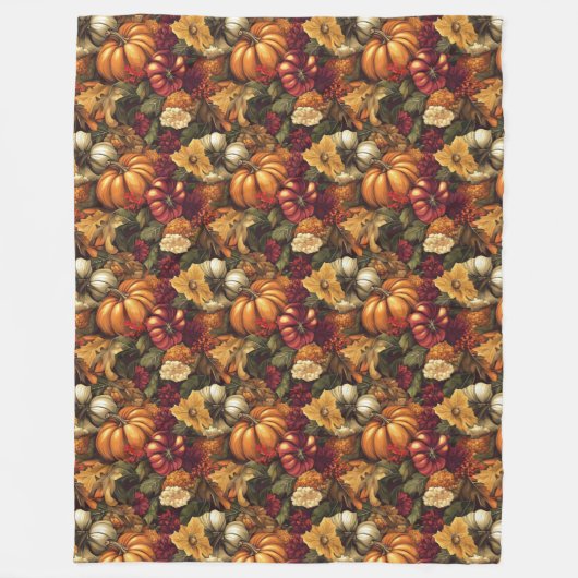 Couverture Polaire Festif Automne Fleurs et Citrouille Accent saisonn (Devant)