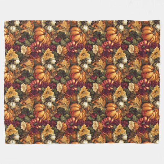 Couverture Polaire Festif Automne Fleurs et Citrouille Accent saisonn (Devant (Horizontal))