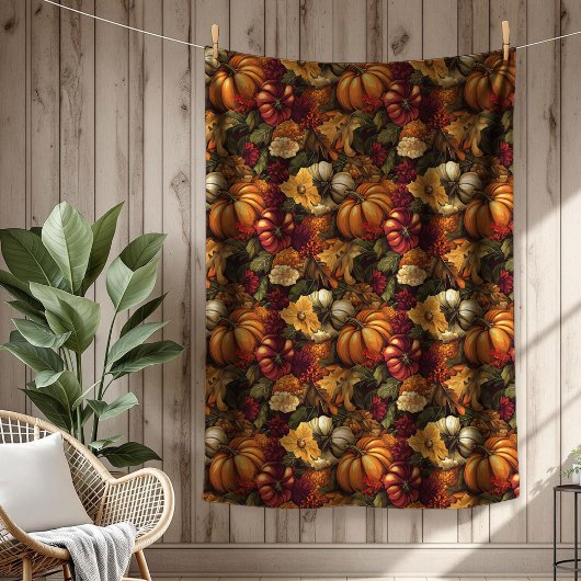 Couverture Polaire Festif Automne Fleurs et Citrouille Accent saisonn