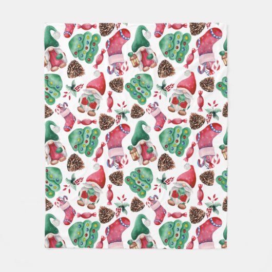 Couverture Polaire Festif de Noël aquarelle (Devant)