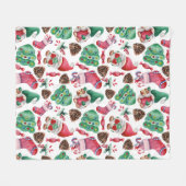 Couverture Polaire Festif de Noël aquarelle (Devant (Horizontal))