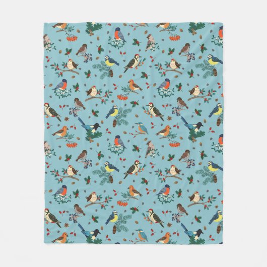 Couverture Polaire Festif Oiseaux d'hiver Motif de Noël (Devant)