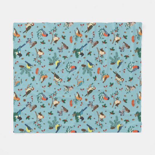 Couverture Polaire Festif Oiseaux d'hiver Motif de Noël (Devant (Horizontal))