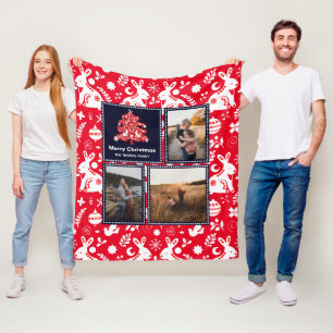 Couverture Polaire Festif Photo Folk Nordic Motif sapin de Noël