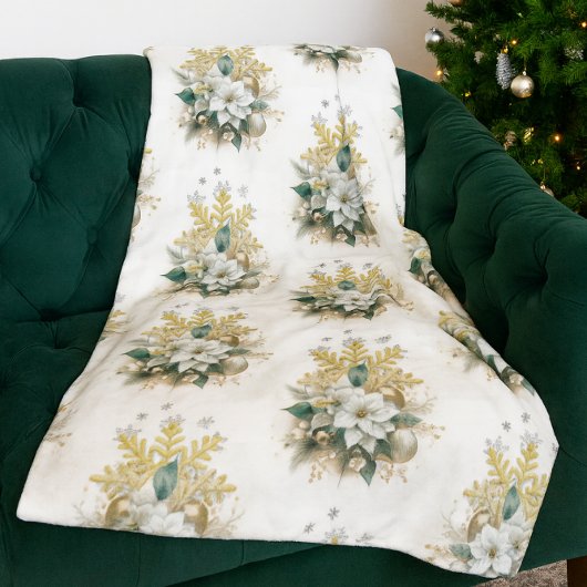 Couverture Polaire Festin blanc Poinsettia Blanche polaire de Noël
