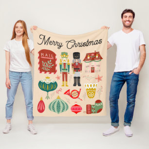 Couverture Polaire Festin pastel rose Holly noisette de Noël