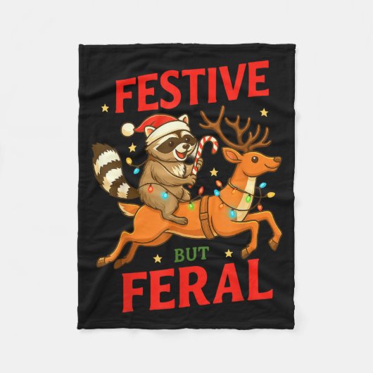 Couverture Polaire Festive But Feral Funny Christmas Raccoon Riding R (Devant)
