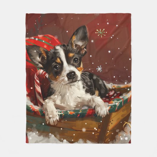 Couverture Polaire Festive de Noël de chien de Rat Terrier (Devant)