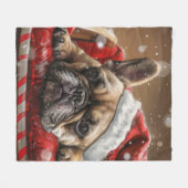 Couverture Polaire Festive de Noël de Chien de taureaux français (Devant (Horizontal))
