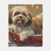Couverture Polaire Festive de Noël de chien Lhasa Apso (Devant)