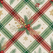 Couverture Polaire Festive green and red tartan monogram holiday