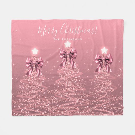 Couverture Polaire Festive Holiday Blush Pink Christmas Trees Bows (Devant (Horizontal))