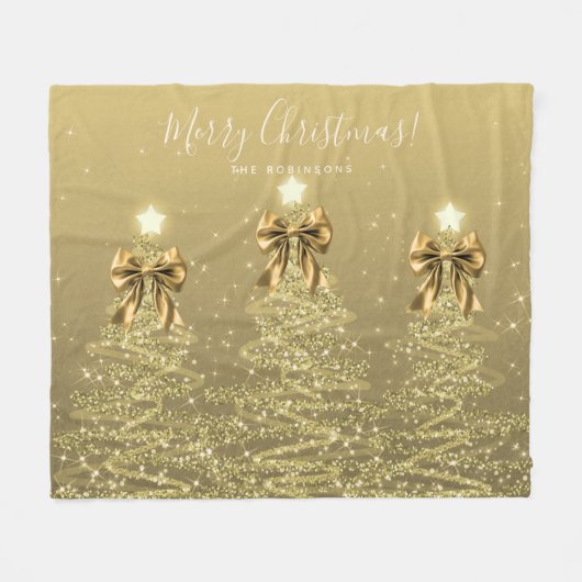 Couverture Polaire Festive Holiday Gold Christmas Trees w/ Bows (Devant (Horizontal))