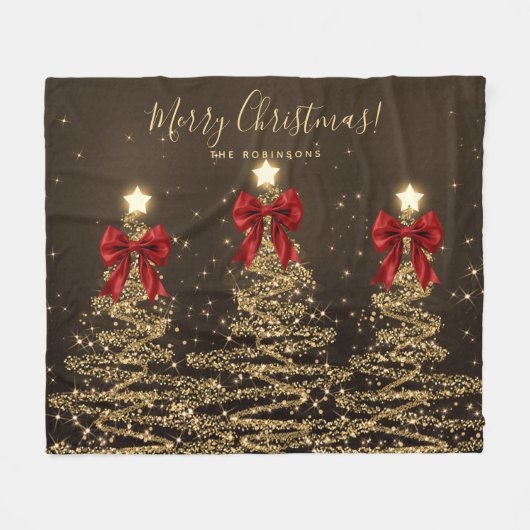 Couverture Polaire Festive Holiday Gold Christmas Trees w/ Red Bows (Devant (Horizontal))
