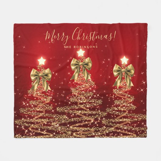 Couverture Polaire Festive Holiday Gold Red Christmas Trees w/ Bows (Devant (Horizontal))