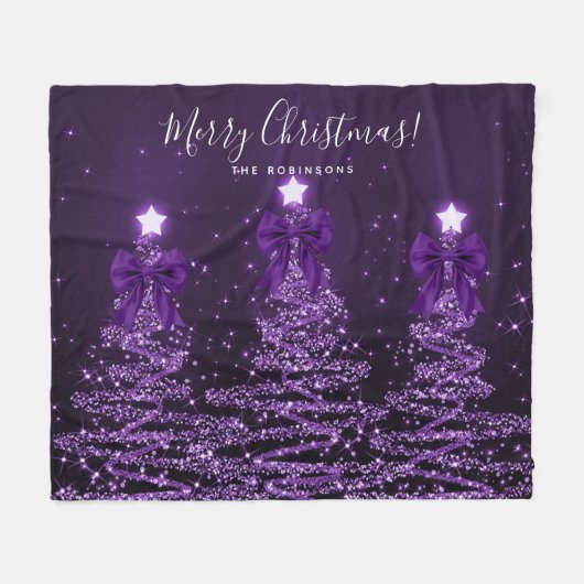 Couverture Polaire Festive Holiday Purple Christmas Trees Bows (Devant (Horizontal))