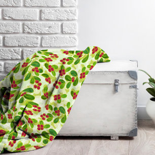 Couverture Polaire Festive Motif de fruits de canneberge, vert