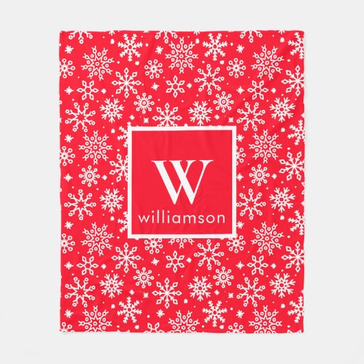 Couverture Polaire Festive Red Snowflake Monogramme Noël (Devant)