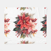 Couverture Polaire Festive Rouge Poinsettia Fleurs de Noël (Devant (Horizontal))