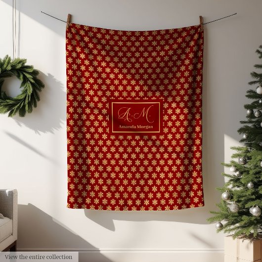 Couverture Polaire Festive Throw Blanket Red Gold Snowflake Christmas