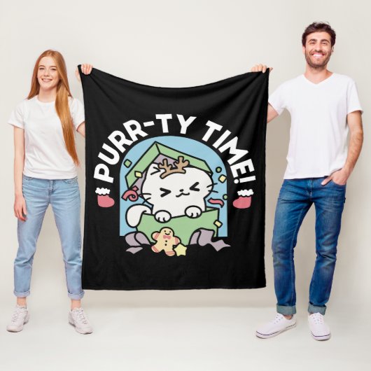 Couverture Polaire Fête de Noël avec Purr-ty Time Cat (En situation)