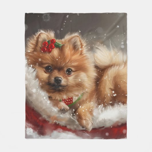 Couverture Polaire Fête de Noël de Chien de Poméranie (Devant)