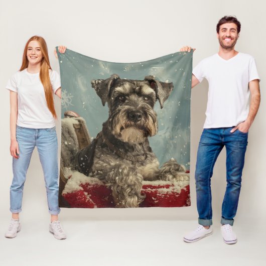 Couverture Polaire Fête de Noël de chien Schnauzer (En situation)