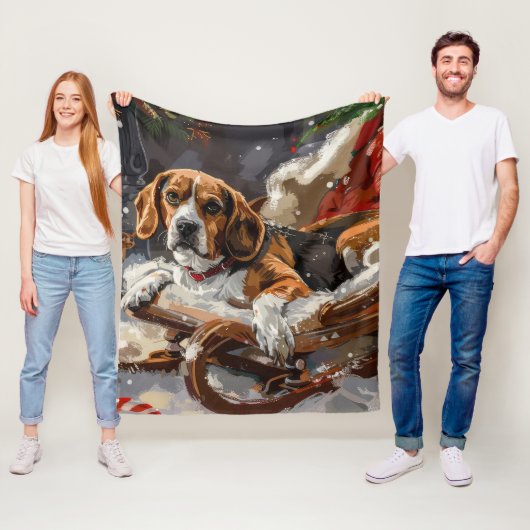 Couverture Polaire Fête de Noël du chien beagle (En situation)