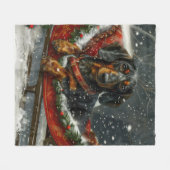 Couverture Polaire Fête de Noël du chien Dachshund (Devant (Horizontal))