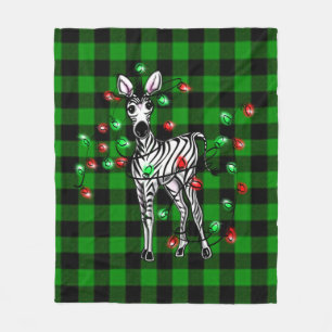 Couverture Polaire Fête de Noël Zebra, couronne rouge verte