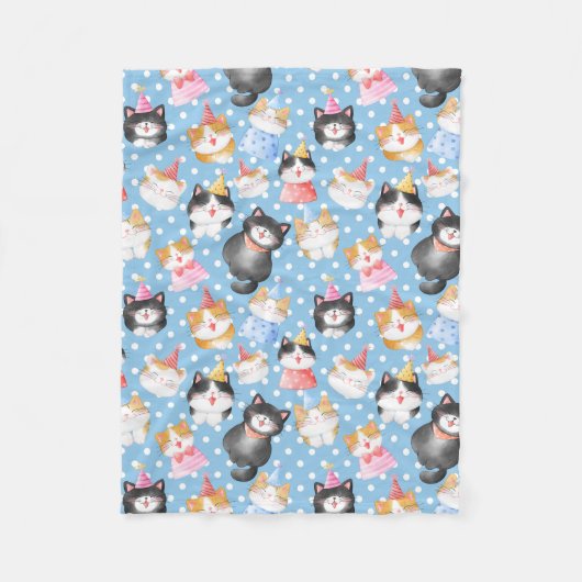 Couverture Polaire Fête des chats sur Pois bleus (Devant)