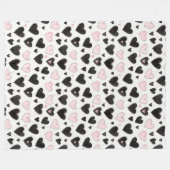 Couverture Polaire Fête des cœurs noirs roses (Devant (Horizontal))