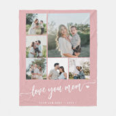 Couverture Polaire Fête des mères t'aime maman photo collage rose (Devant)