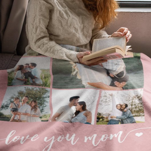 Couverture Polaire Fête des mères t'aime maman photo collage rose