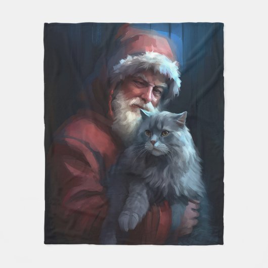 Couverture Polaire Fête du Père Noël du chat bleu russe (Devant)