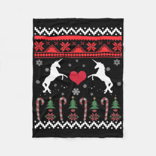 Couverture Polaire Fête du pull de Noël moche de licorne