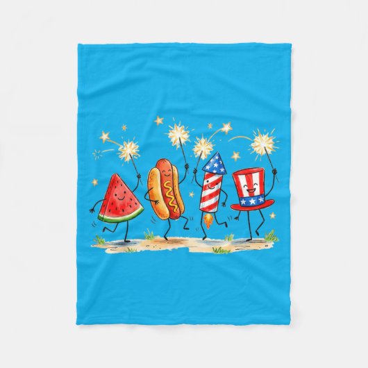 Couverture Polaire Feu d'artifice de hot-dog de pastèque patriotique (Devant)