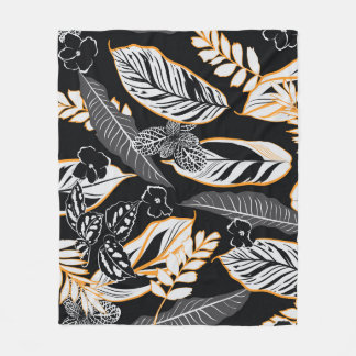 Couverture Polaire Feuillage de nuit tropical : Motif Vintage foncé