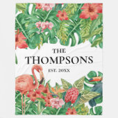 Couverture Polaire Feuillage de verdure tropicale Famille de flamants (Devant)