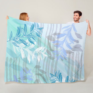 Couverture Polaire Feuille botanique bleue Abstraite moderne