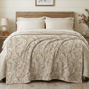 Couverture Polaire Feuille botanique or beige neutre William Morris