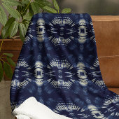 Couverture Polaire Feuille de palme en bleu Delft